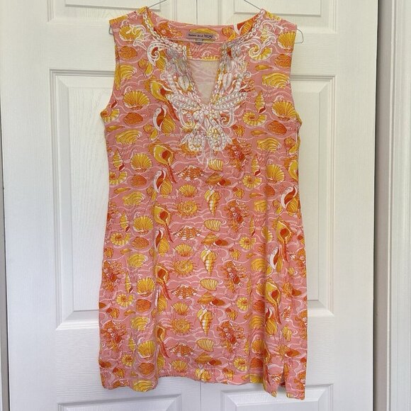 Barbara Gerwit Seashell Mini Sleeveless Dress Womens XL Pink Orange Y2K 90s - Picture 1 of 7
